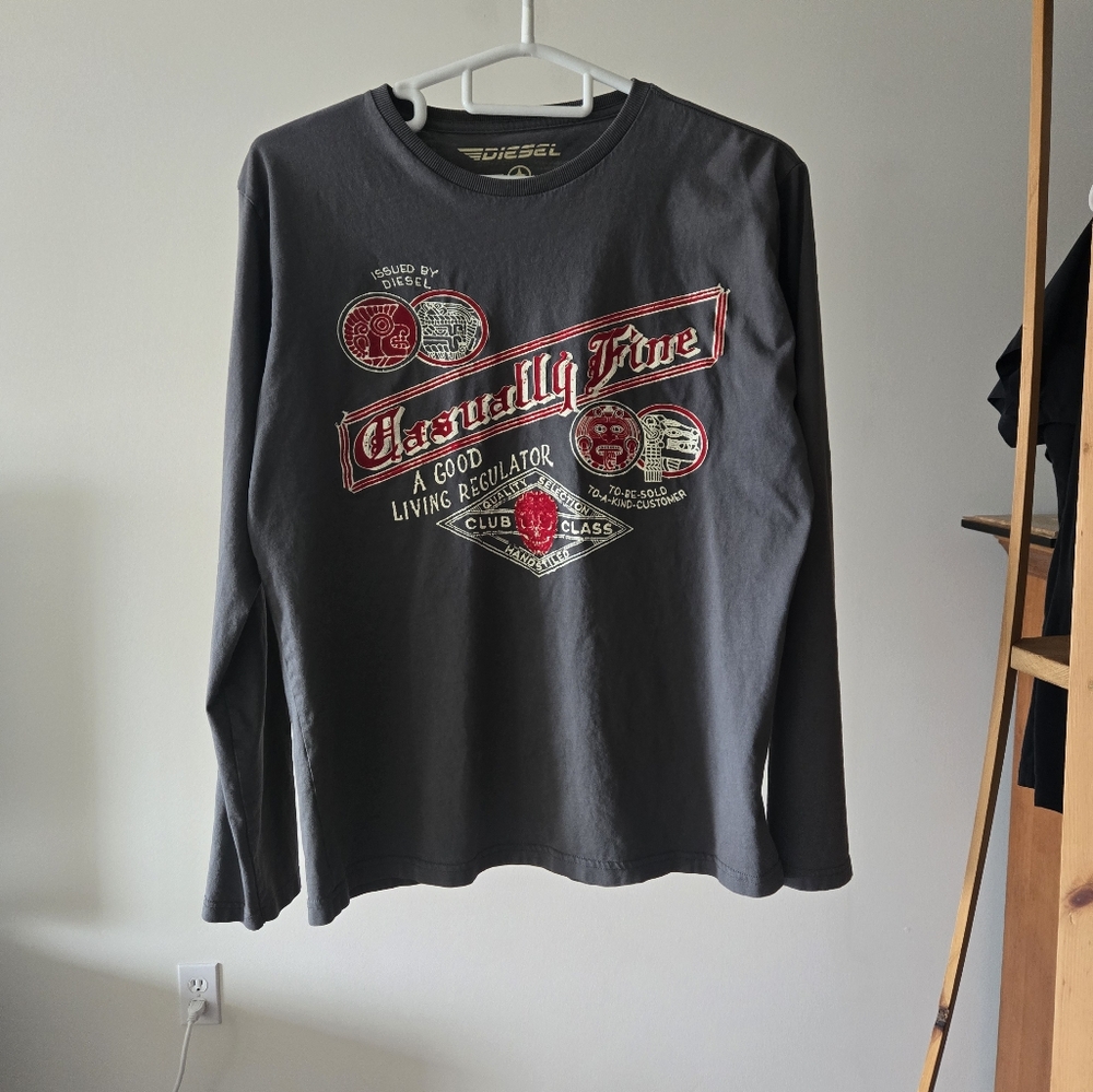 XL Diesel Long Sleeve Shirt (Grey/Red/Tan)